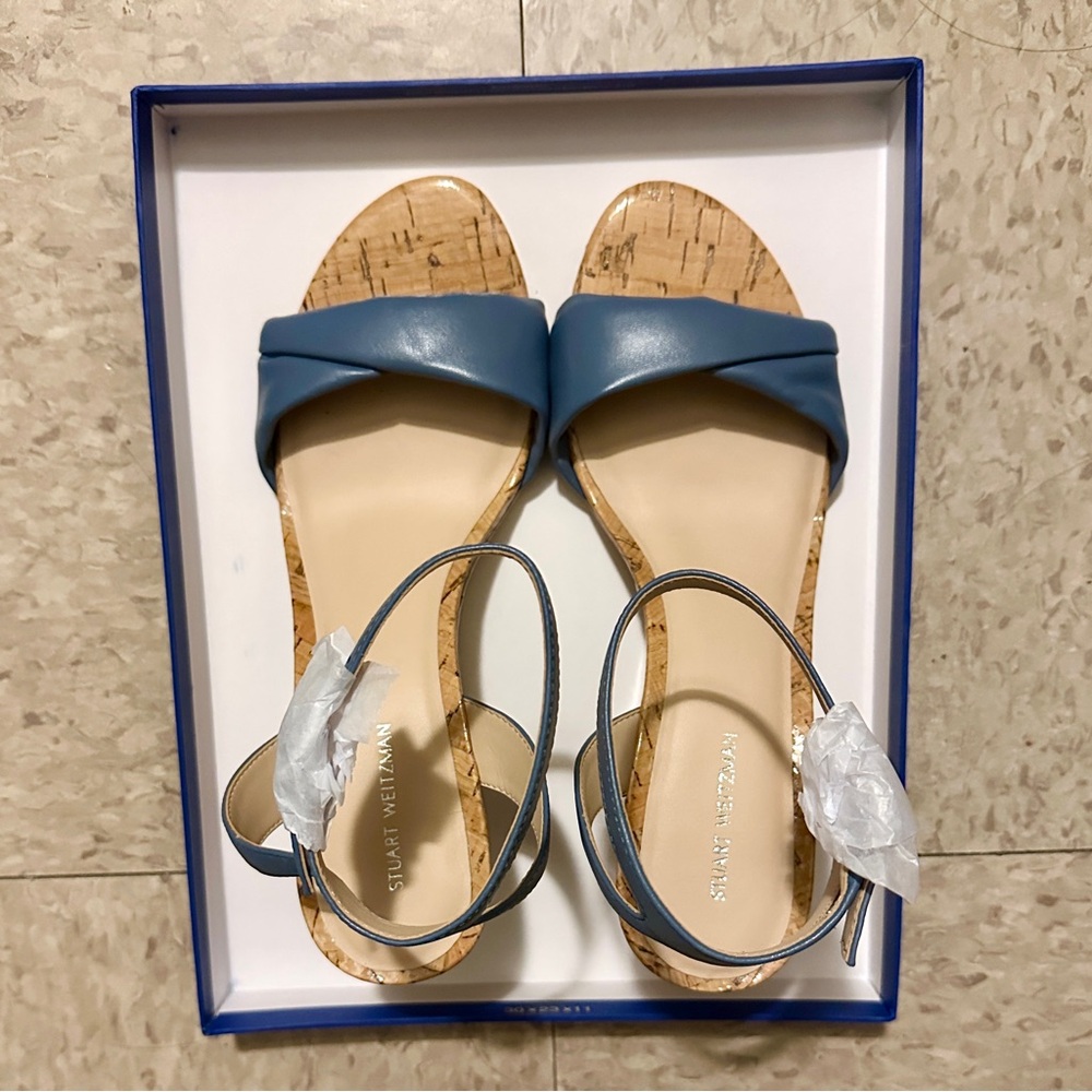 Stuart Weitzman Everly 75 Leather Wedge Sandals